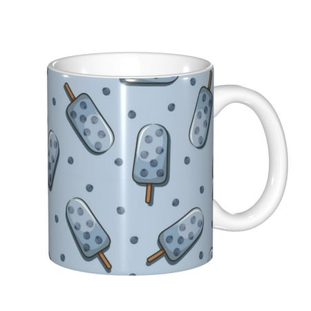 Qokaie Cute Ice Cream Pattern Premium Ceramic Coffee Mugs with Handle for Men Women - Durable  Stylish  and Ergonomic Cup - Perfect for Home  Office  