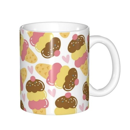 Qokaie Cute Ice Cream Pattern Premium Ceramic Coffee Mugs with Handle for Men Women - Durable  Stylish  and Ergonomic Cup - Perfect for Home  Office  