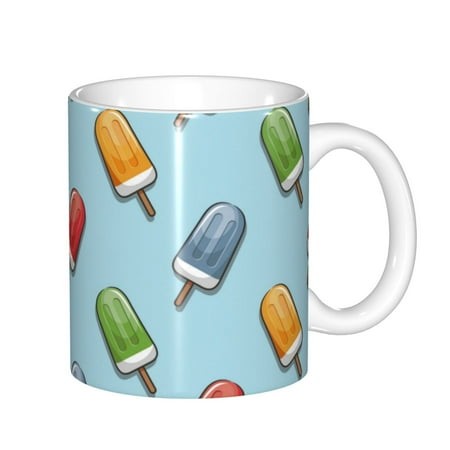 Qokaie Modern Ice Cream Pattern Premium Ceramic Coffee Mugs with Handle for Men Women - Durable  Stylish  and Ergonomic Cup - Perfect for Home  Office