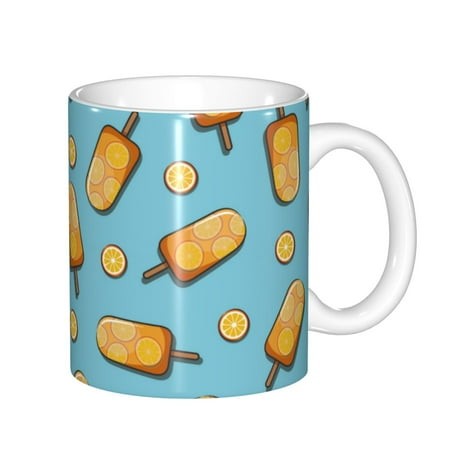 Qokaie Lemon Ice Cream Pattern Premium Ceramic Coffee Mugs with Handle for Men Women - Durable  Stylish  and Ergonomic Cup - Perfect for Home  Office 