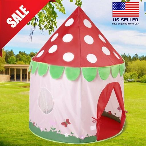 US Foldable Princess Castle Kids Pop up Play Tent Girl Play House Portable Pink