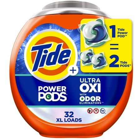 Tide Ultra OXI Power PODS with Odor Eliminators Laundry Detergent Pacs 32 Count for Visible and Invisible Dirt