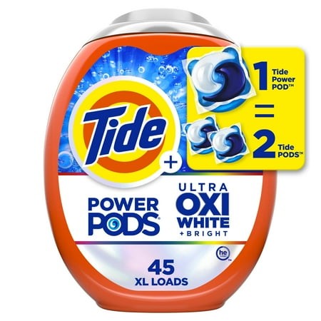 Tide Power PODS Plus Ultra OXI White and Bright Laundry Detergent  45 Count  Advanced Stain Removal and Whitening Power