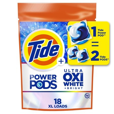 Tide Power PODS Plus Ultra OXI White and Bright Laundry Detergent  18 Count  Advanced Stain Removal and Whitening Power