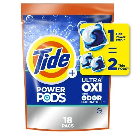 Tide Ultra OXI Power PODS with Odor Eliminators Laundry Detergent Pacs  18 Count  for Visible and Invisible Dirt