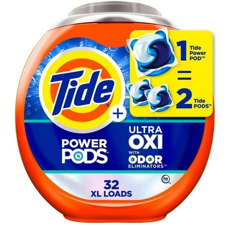2X - Tide Ultra Oxi Power Pods HE with Odor Eliminators for Visible and Invisible Dirt Laundry Detergent Soap Pacs - 51oz/32ct
