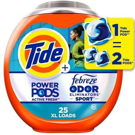 2X - Tide Sport Power Pods HE Compatible Febreze Odor Eliminator Laundry Detergent Soap Pacs - 40oz/25ct