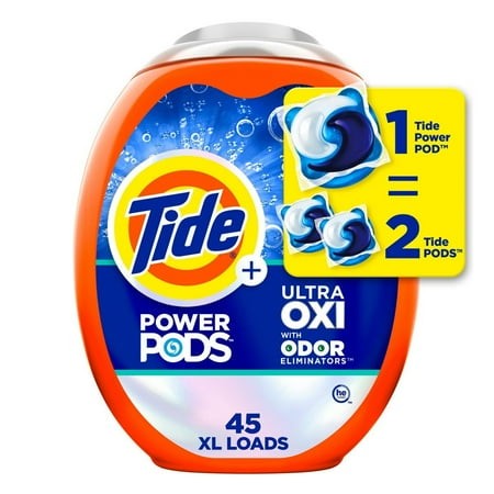 2X - Tide Ultra Oxi Power Pods HE with Odor Eliminators for Visible and Invisible Dirt Laundry Detergent Soap Pacs - 72oz/45ct
