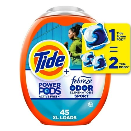 2X - Tide Power PODS Febreze Odor Eliminator Sport Active Fresh HE Laundry Detergent Pacs 45 Ct