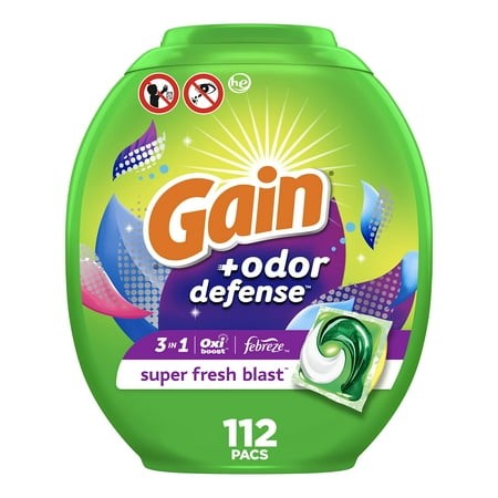 4X-Gain Flings Laundry Detergent Soap Pacs with Odor Defense  Super Fresh Scent  112 Count  3 in 1 Laundry Pods with Febreze and Oxi