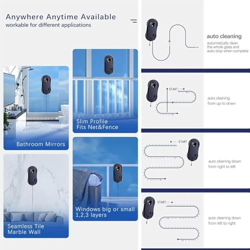 MTTXY Window Cleaner Robot, 45ml Water Tank, Intelligent Cleaning with Dual-Spray, 5600PA Suction Power, Intelligent Path Planning for Glass Tile Mirr thumbnail