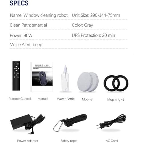MTTXY Window Cleaner Robot, 45ml Water Tank, Intelligent Cleaning with Dual-Spray, 5600PA Suction Power, Intelligent Path Planning for Glass Tile Mirr thumbnail