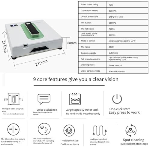 HENGCMM Window Cleaner Robot, Automatic Cleaning with Intelligent Path Planning, 2500Pa Suction Power, with Automatic Water Spray Window Washer Robot  thumbnail