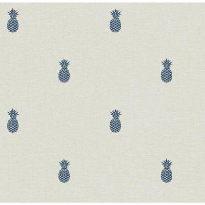 Chesapeake Southern Charm Navy Pineapple Navy Wallpaper Sample, Blue