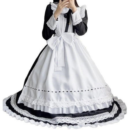 LEKODE Maid Dress Apron Dress Lolita Dress Wedding Dress Winter Dresses for Women 2025 Western Dress for Women Sun Dresses Women Black 2xl