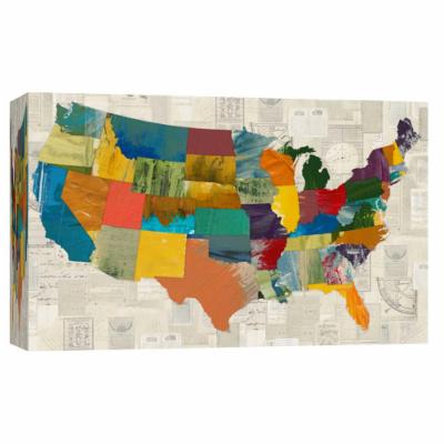 PTM Images 10 in. X 12 in. ''Collaged US Map'' Printed Canvas Wall Art, Multicolored