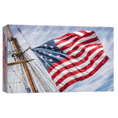 PTM Images 10 in. X 12 in. ''Tall Ship American Flag '' Printed Canvas Wall Art, Multicolored