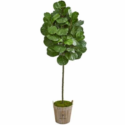 Nearly Natural Indoor 6.5-Ft. Fiddle Leaf Artificial Tree in Farmhouse Planter