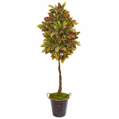 Nearly Natural 70 in. Croton Artificial Tree in Decorative Planter