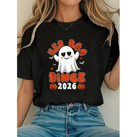 Women Cotton Tshirt Her Boo Since 2026 Halloween Boo Ghost Funny Couple Lover T-Shirt Comfort Tshirt Women