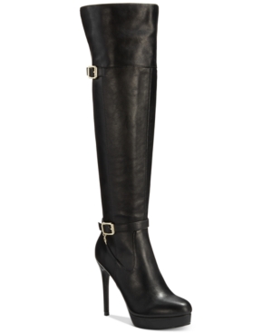 Thalia Sodi Womens Black 0.5 Platform Cushioned Zipper Buckle Accent Carula Almond Toe Stiletto Boots 11 M - All