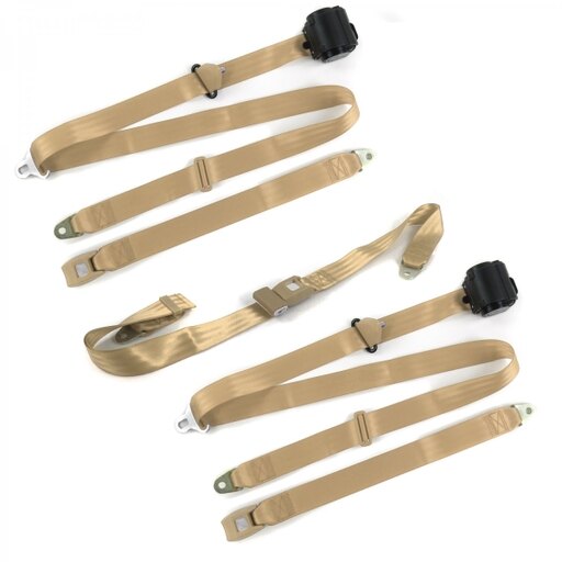 SafeTBoy 670958 Standard 3 Point Tan Retractable Bench Seat Belt Kit with 3 Belts for 1953-1961 Triumph TR2, 3