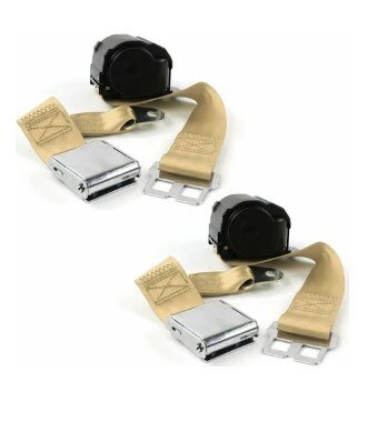 SafeTboy 694973 Airplane 2 Point Tan Retractable Bucket Seat Belt Kit with Bracketry for 1953-1961 Triumph TR2, 3 - 2 Belts