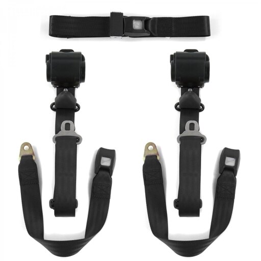 SafeTboy 670665 Standard 3 Point Black Retractable Bench Seat Belt Kit for 1953-1961 Triumph TR2, 3 - 3 Belts