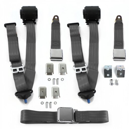 SafeTboy 686184 Airplane 3 Point Charcoal Retractable Bench Seat Belt Kit with Bracketry for 1949-1953 Buick Roadmaster - 3 Belts