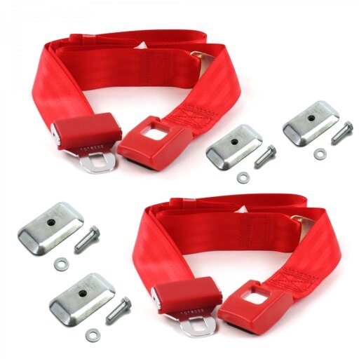 SafeTboy 689317 Standard 2 Point Red Lap Bucket Seat Belt Kit with Bracketry for 1953-1970 Jeep CJ & DJ - 2 Belts