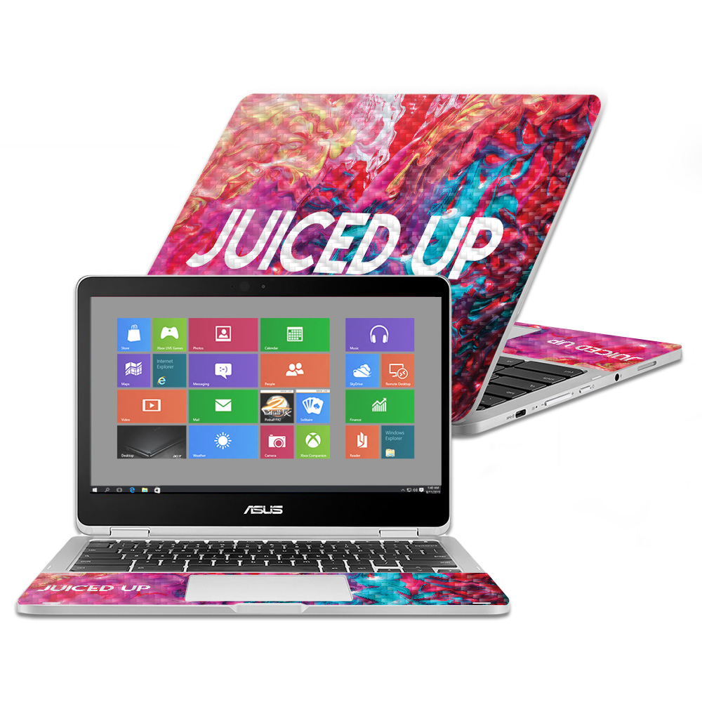 Carbon Fiber Skin Decal Wrap Compatible with Asus Chromebook Flip C302CA 12.5  (2016) Juiced up