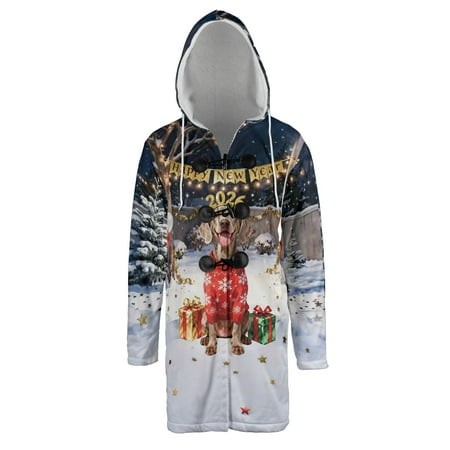 Happy New Year 2026 Weimaraner Holiday Balloons Party Snow All Over Print 3D Hooded Duffle Toggle Coat Weim Gray Ghost Dog Lover - 13018