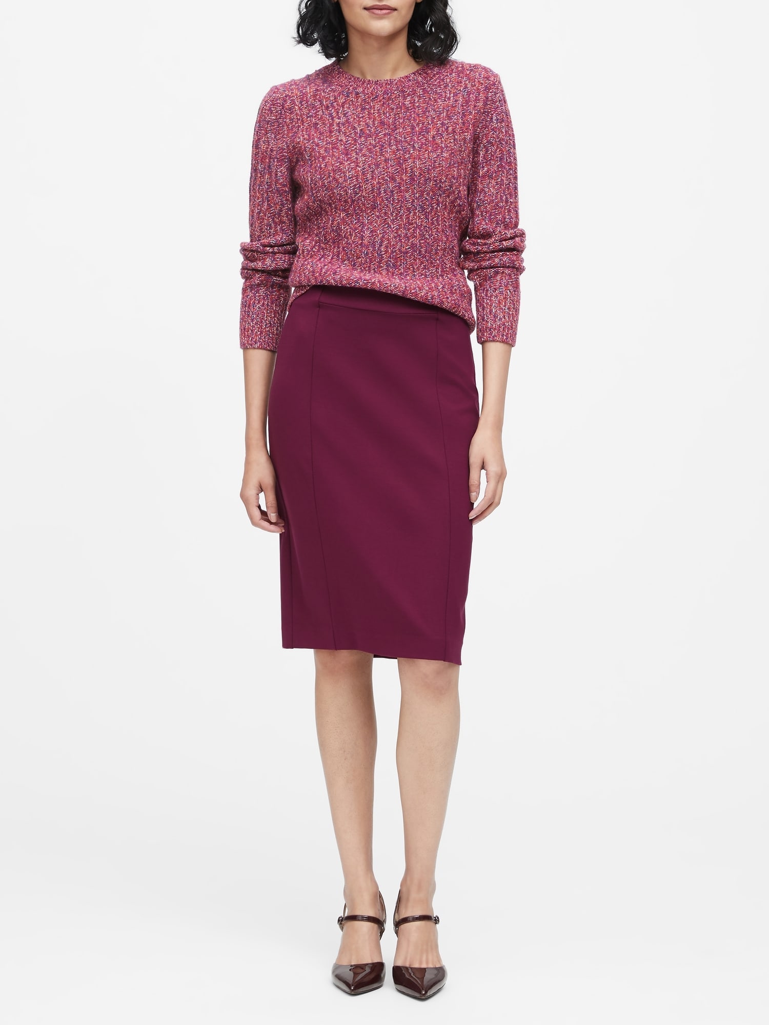 Banana Republic Women's Ponte Pencil Skirt with Exposed Zip Sour Cherry Red Regular Size UK 12 (EU 40) thumbnail