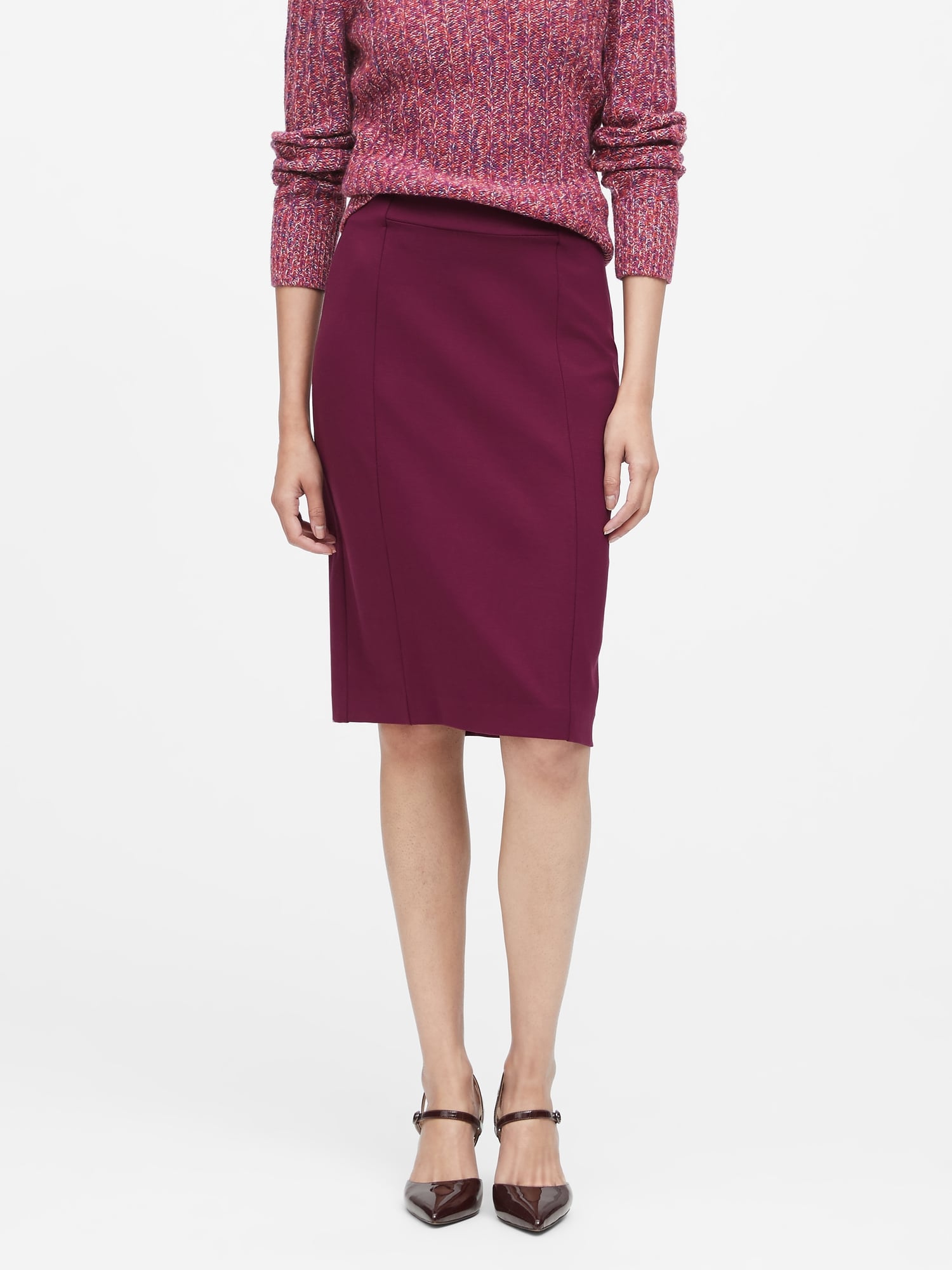 Banana Republic Women's Ponte Pencil Skirt with Exposed Zip Sour Cherry Red Regular Size UK 10 (EU 38) thumbnail