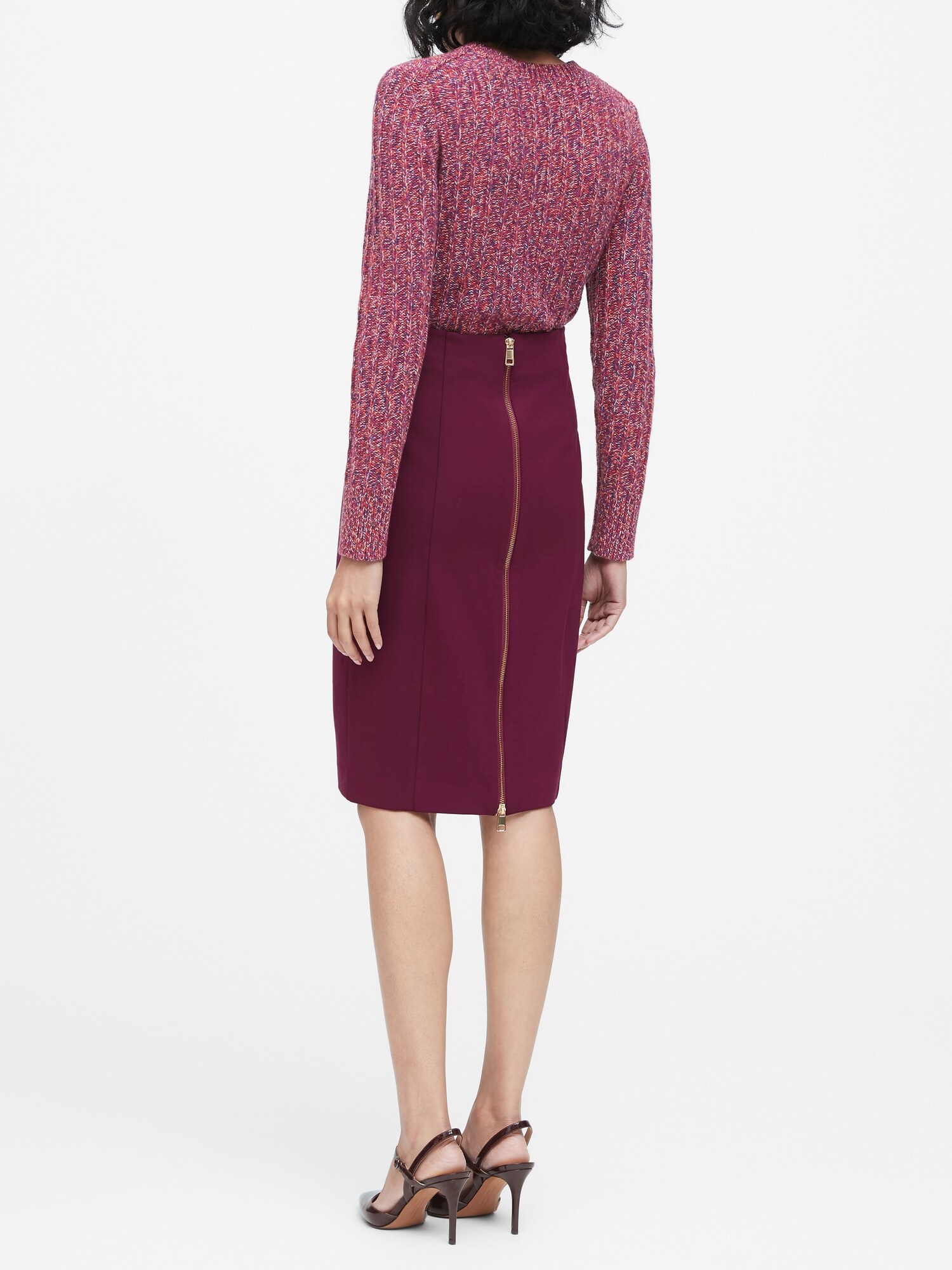 Banana Republic Women's Ponte Pencil Skirt with Exposed Zip Sour Cherry Red Regular Size UK 10 (EU 38) thumbnail