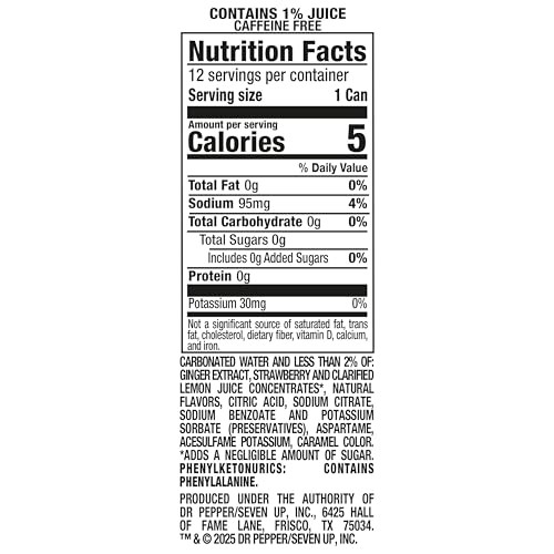 Canada Dry Fruit Splash Strawberry Ginger Ale Zero Sugar Soda, 12 Fl Oz Cans, 12 Pack thumbnail