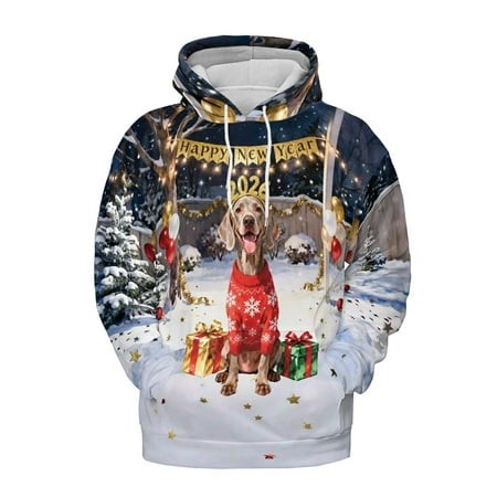 Happy New Year 2026 Weimaraner Holiday Balloons Party Snow All Over Print 3D Hoodie Unisex Merch Hoodies Weim Gray Ghost Dog Lover - 13018