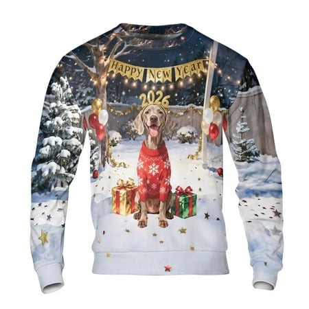 Happy New Year 2026 Weimaraner Holiday Balloons Party Snow All Over Print 3D Sweatshirt Unisex Merch Weim Gray Ghost Dog Lover - 13018
