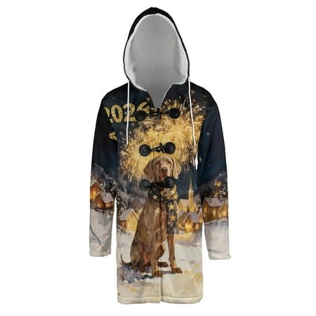 Weimaraner Happy New Year 2026 with Fireworks on New Year S Eve All Over Print 3D Hooded Duffle Toggle Coat Weim Gray Ghost Dog Lover - 12022