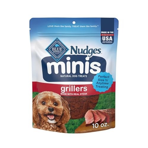 Blue Buffalo Nudges Minis Grillers Made with Real Steak, Natural Dog Treats Mineral-Enhanced for Flavor, 10 Oz. Bag