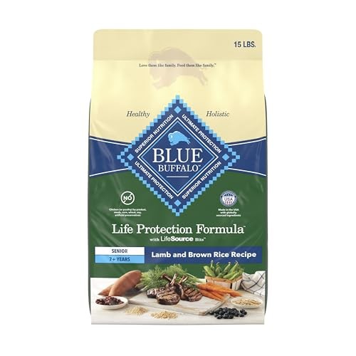 Blue Buffalo Life Protection Formula with LifeSource Bits, Senior 7+ Dry Dog Food, Lamb and Brown Rice Recipe, Natural Food for Dogs, 15 Lb. Bag