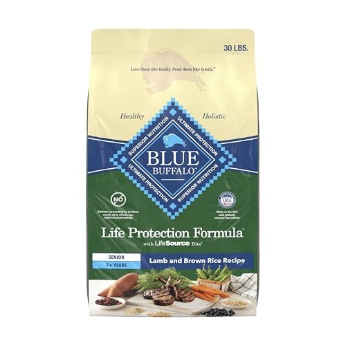 Blue Buffalo Life Protection Formula with LifeSource Bits, Senior 7+ Dry Dog Food, Lamb and Brown Rice Recipe, Natural Food for Dogs, 30 Lb. Bag