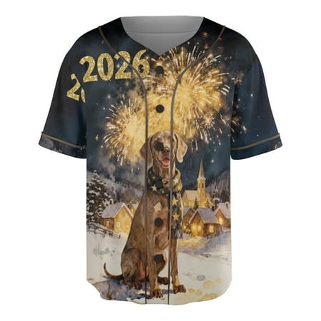 Weimaraner Happy New Year 2026 with Fireworks on New Year S Eve All Over Print 3D Baseball Shirt Weim Gray Ghost Dog Lover Softball Sport - 12022