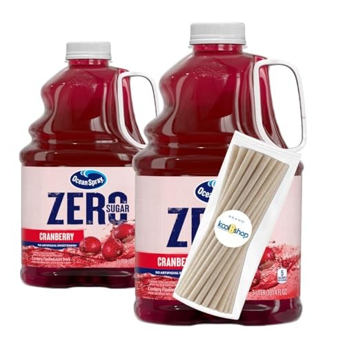 Ocean Spray Zero Sugar Cranberry Juice Drink 101.4 Fl Oz Plastic Bottles 2 Pack + 15 Sugarcane Disposable Straws by KOOL8SHOP Infinite Deals