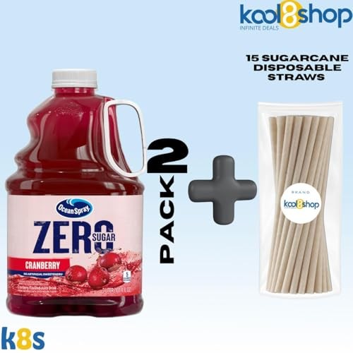 Ocean Spray Zero Sugar Cranberry Juice Drink 101.4 Fl Oz Plastic Bottles 2 Pack + 15 Sugarcane Disposable Straws by KOOL8SHOP Infinite Deals thumbnail