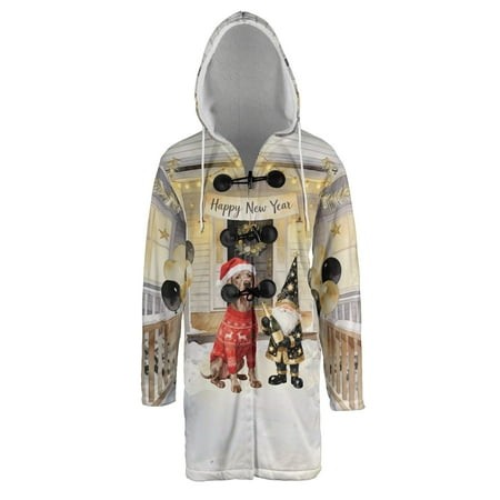 Happy New Year 2026 Weimaraner Santa Gnome Holiday Party Snow All Over Print 3D Hooded Duffle Toggle Coat Weim Gray Ghost Dog Lover - 13019