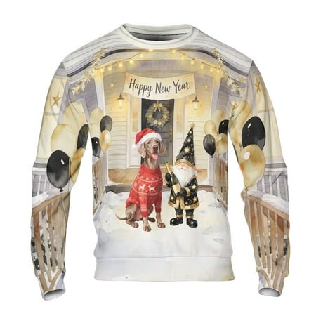 Happy New Year 2026 Weimaraner Santa Gnome Holiday Party Snow All Over Print 3D Sweatshirt Unisex Merch Weim Gray Ghost Dog Lover - 13019