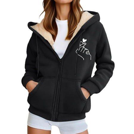 Landzoo One Unisex Casual Print Zip up Hooded Sweatshirt with Pockets Warm Winter Pullover Outdoor Sports Jacket for Cozy Stylish Women S Sweatshirt X