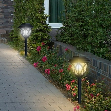 Solar Garden Lights Outdoor Waterproof  2 Pack Stainless Steel Path Lights  Auto on/Off  10-12 Hour Runtime  Decorative Water-Ripple Pattern  IP65 Rat