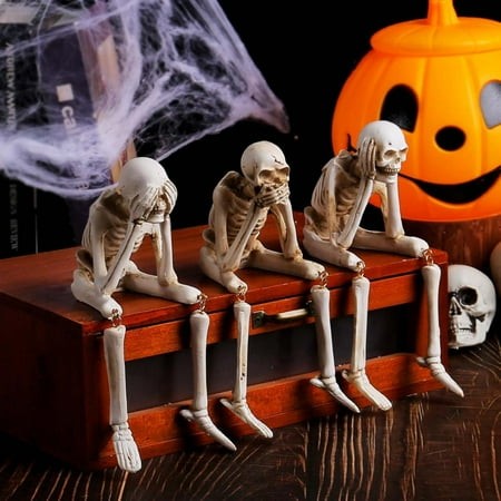 3PCS Halloween Skeleton Decorations 2026 - Resin Bone Ghost Festival Props for Indoor Outdoor Spooky Party  Haunted House  Graveyard Displays 20cm /8I